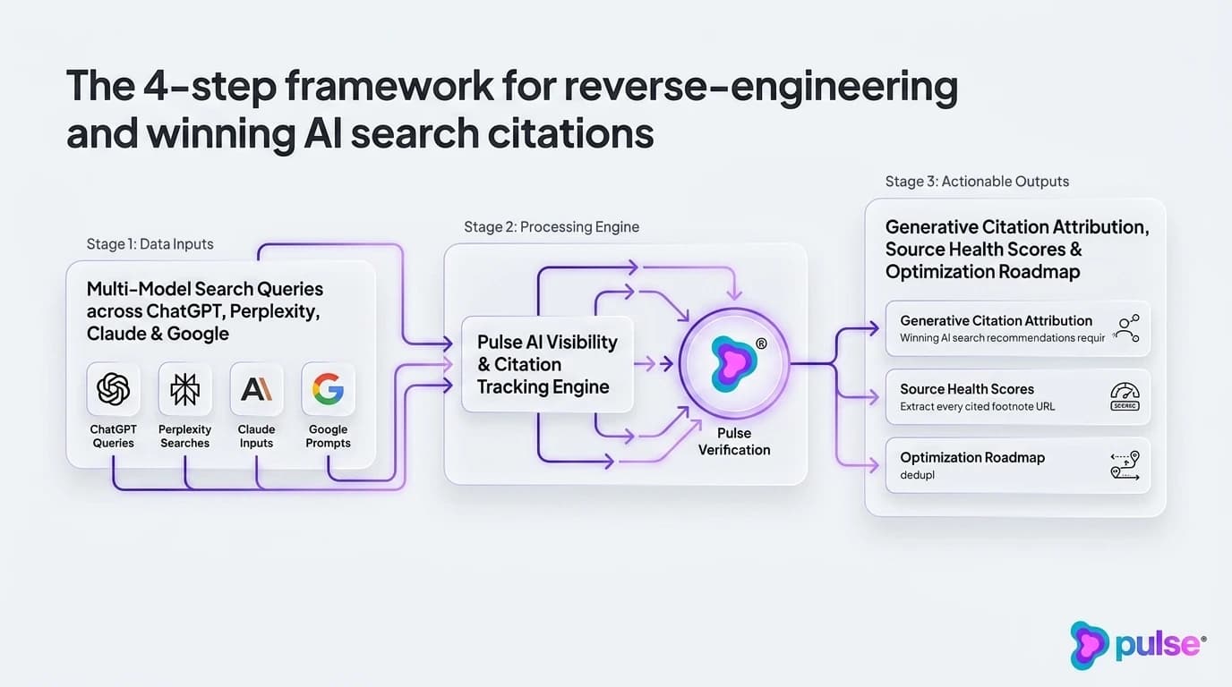 Tactical execution workflow for The 4-step framework for reverse-engineering and winning AI search citations