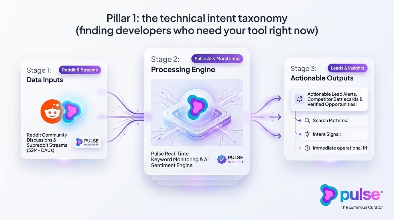 Comparative analysis and platform breakdown for Pillar 1: the technical intent taxonomy (finding developers who need your tool right now)