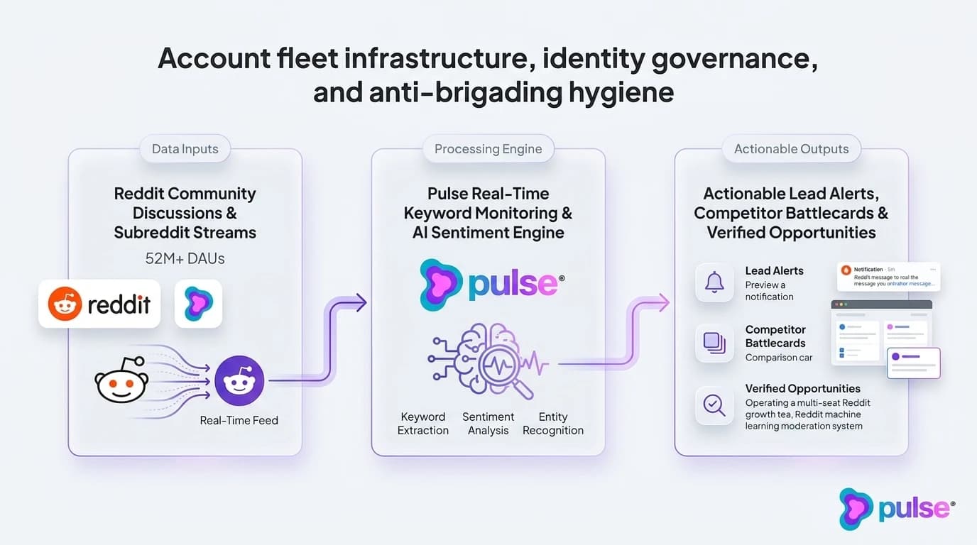 Data visualization and comparative metric benchmarks for Account fleet infrastructure, identity governance, and anti-brigading hygiene