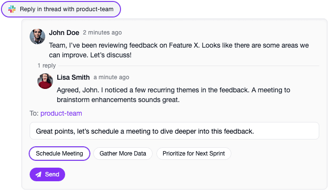 Slack reply example