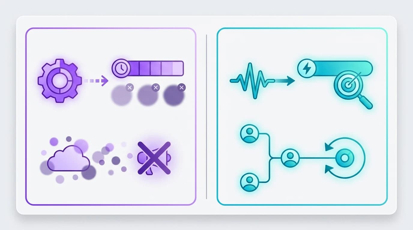Diagram comparing Legacy Social Listening Suites with Real-Time AI Reddit Monitoring for B2B SaaS leads