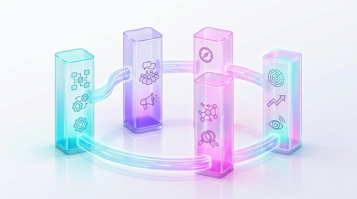 Diagram showing the 4-pillar ChatGPT SEO optimization framework for B2B SaaS companies