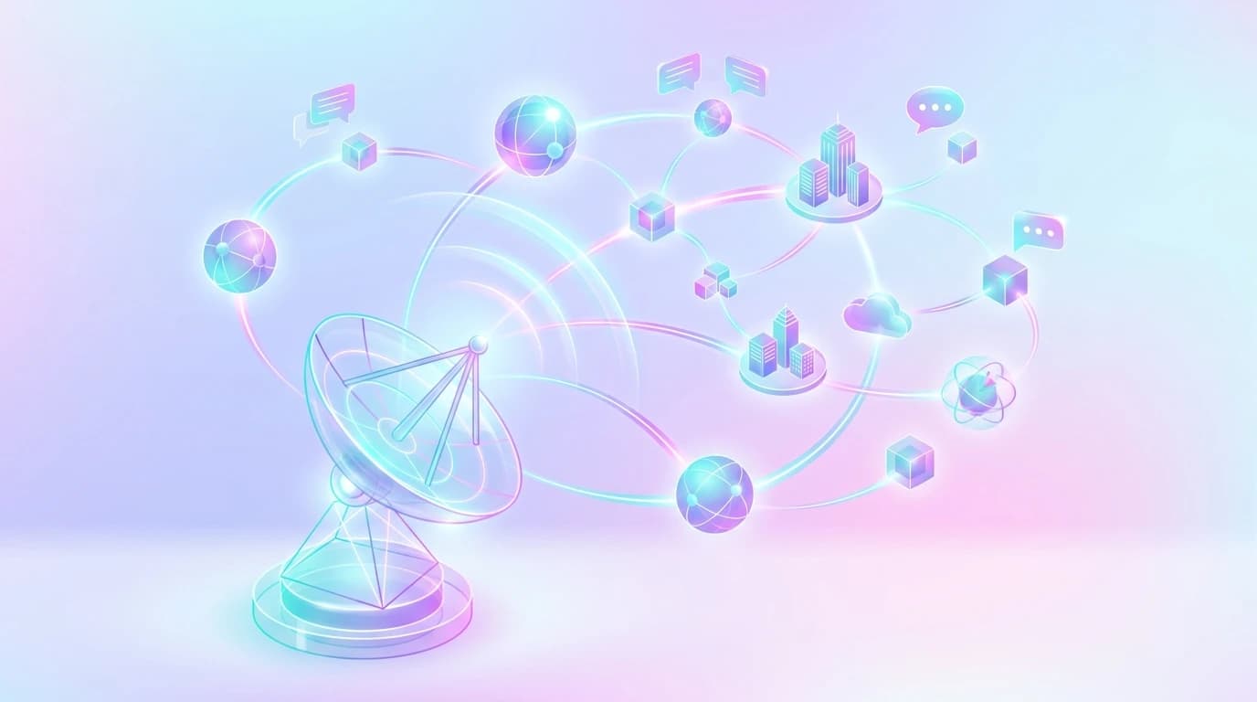 Abstract illustration of Reddit ABM for B2B SaaS and enterprise social intent orchestration in turquoise, violet, and pink