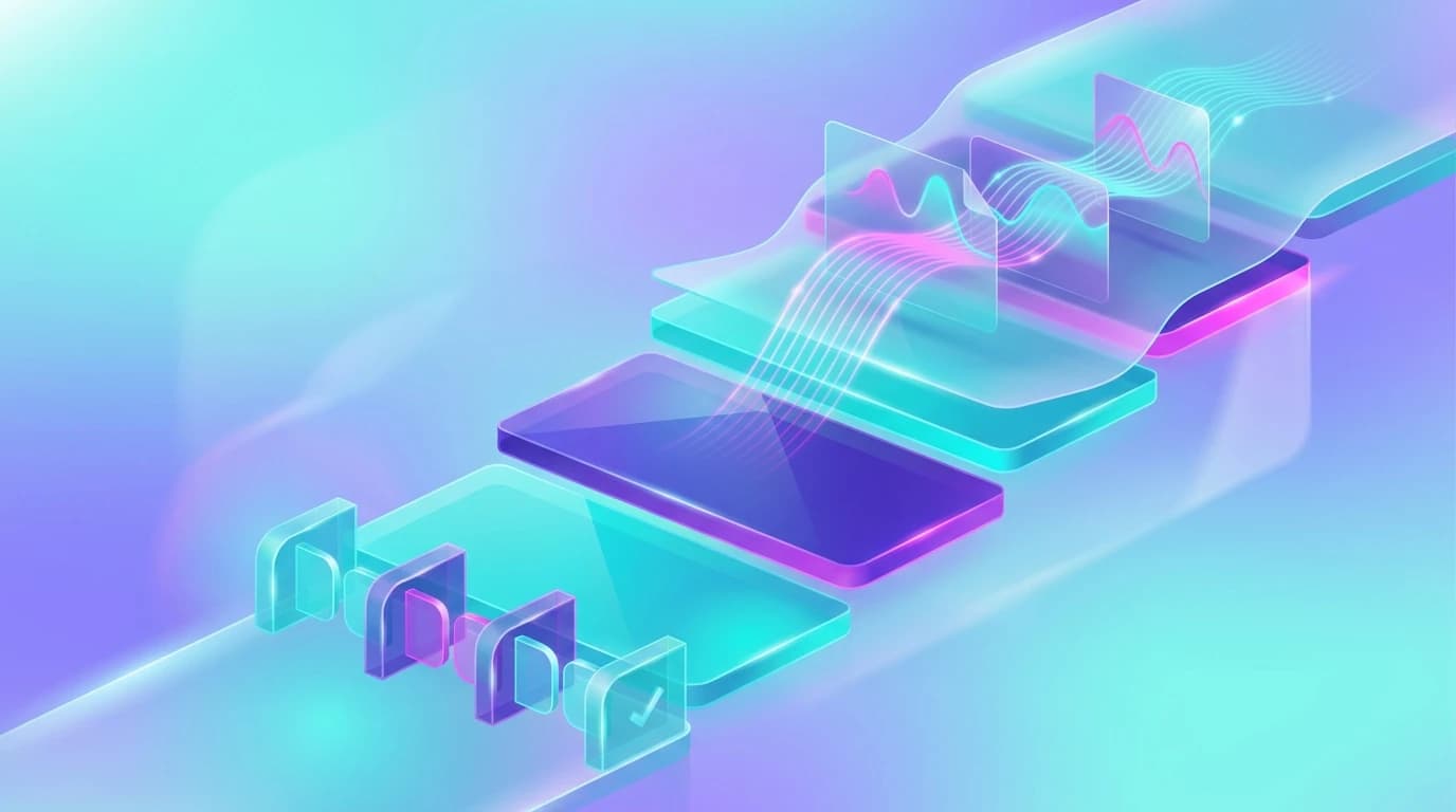 Abstract illustration of B2B Reddit account warm-up roadmap and karma progression in turquoise, violet, and pink