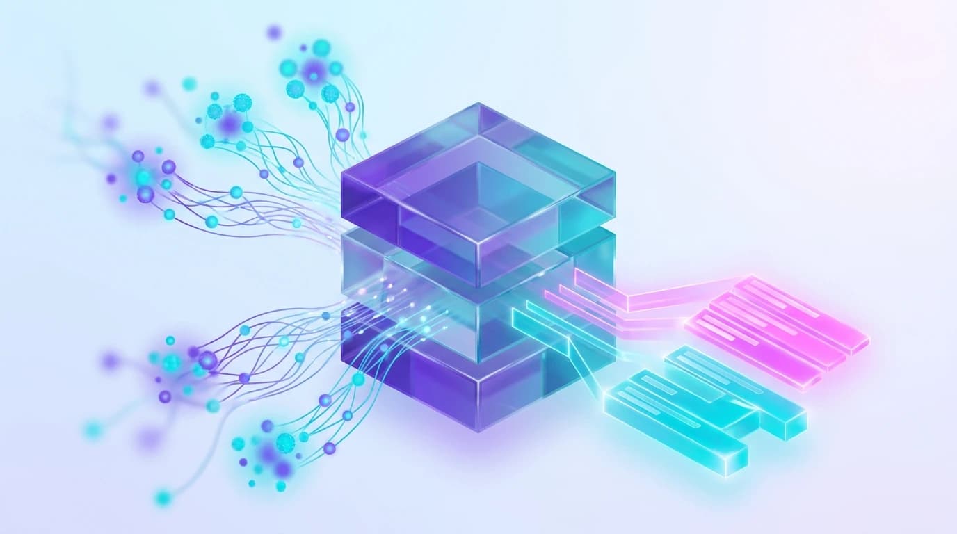 Abstract illustration of multi-touch B2B SaaS lead attribution tracking pipeline from Reddit discussions in turquoise, violet, and pink