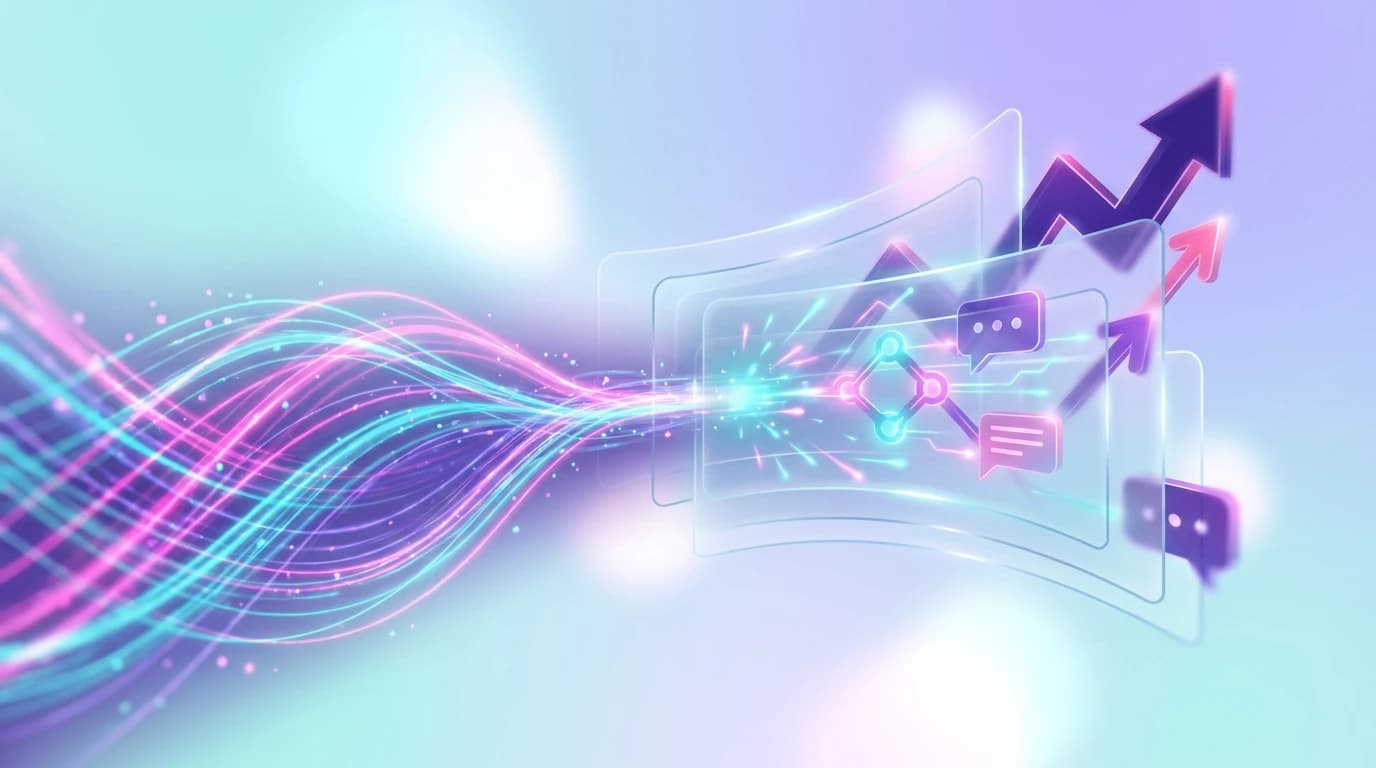 Abstract illustration of real-time speed to lead and rapid response velocity for Reddit B2B sales development in turquoise, violet, and pink