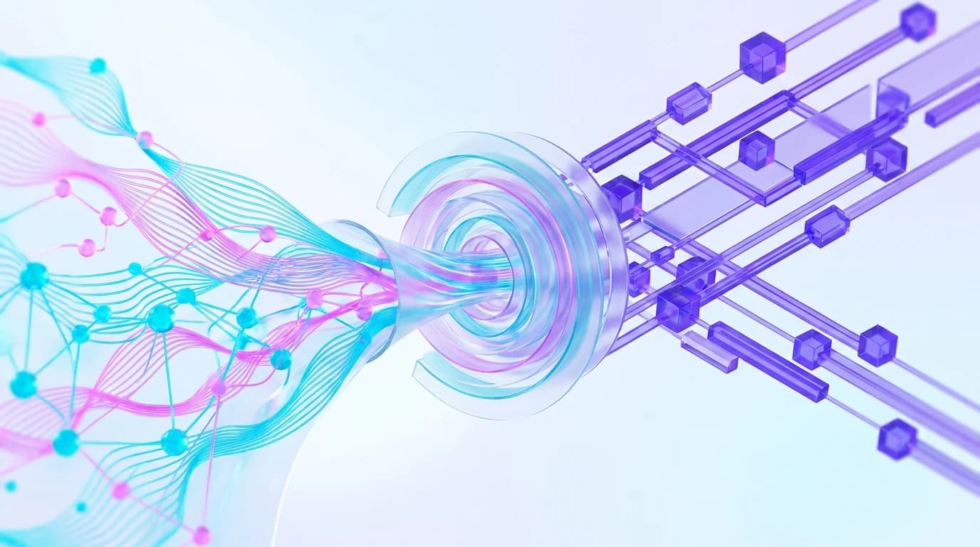 Abstract illustration comparing Reddit intent-pull lead generation and LinkedIn outreach in turquoise, violet, and pink